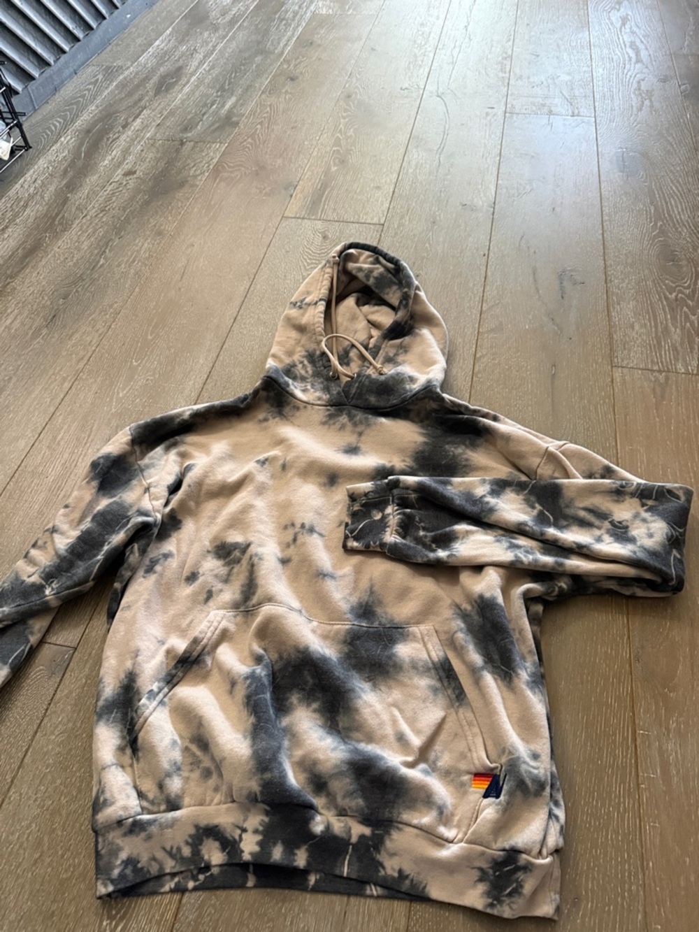 Aviator Nation Black & Cream Tie-Dye Hoodie with Signature Patch